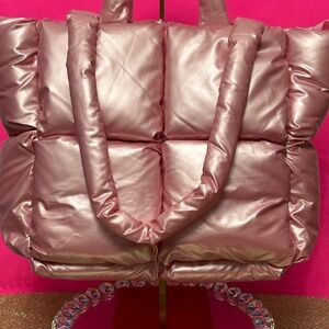 White Fable Pink Puffer Tote Bag Approx. 13 x 19 x 5.5 NWOT